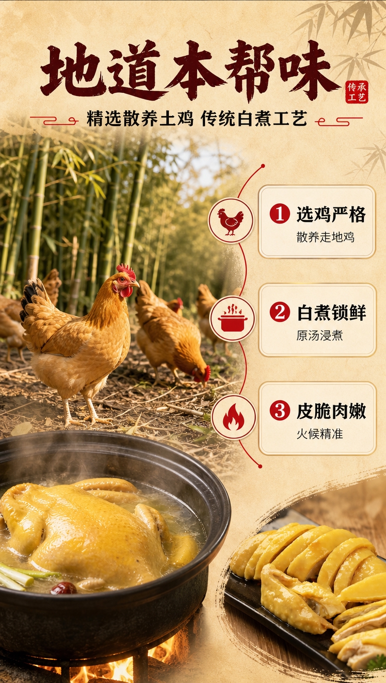 [商品] 使用【图2】白切鸡切片作为产品辅助展示；保留白切鸡金… - 图片创意预览