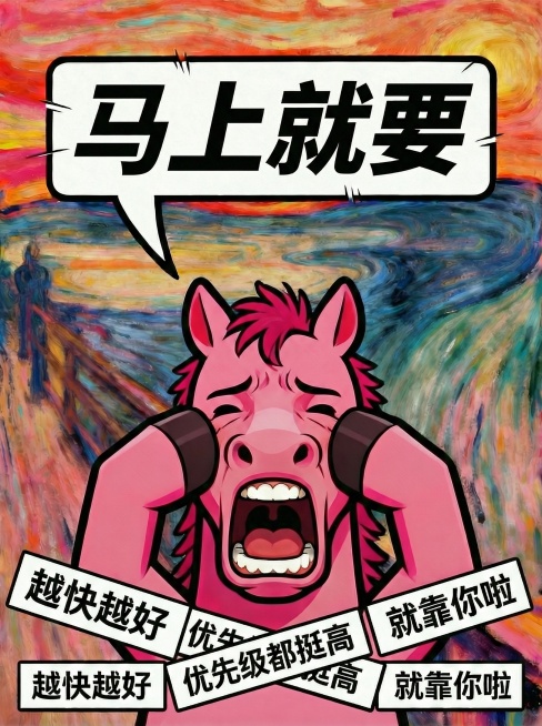 上面“马上就要”倾斜排版，对话框箭头指向左上方预览效果