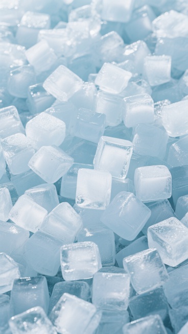 俯视视角，大量密集的小冰块错落堆叠，完全遮盖底部背景，多层错落，冰块晶莹剔透，色彩偏白，透亮，整体呈现强烈的清凉感，高清晰度，光线明亮，细节丰富预览效果