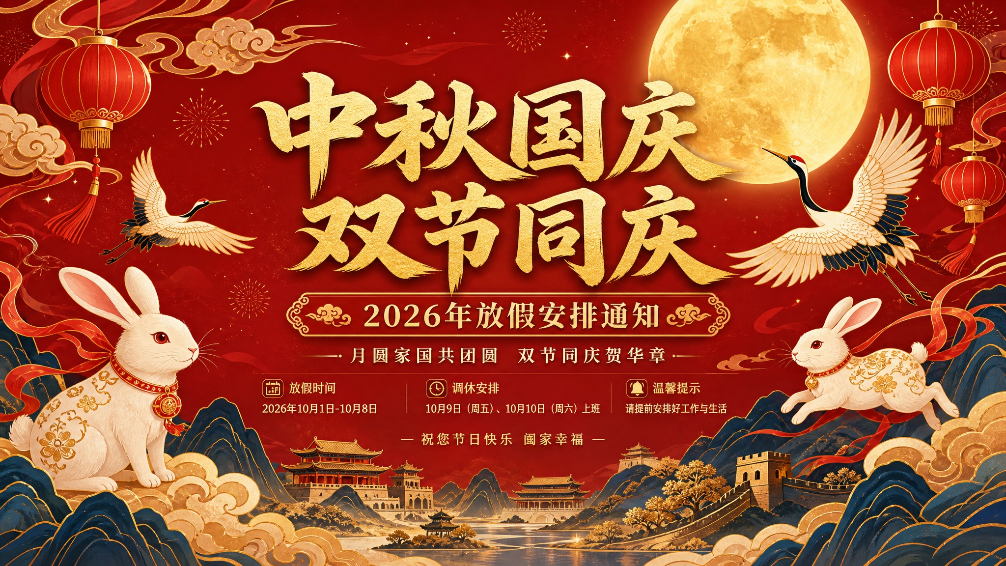 中国风国潮风格PPT封面，横版16:9比例。画面中央大标题文字… - 图片创意预览