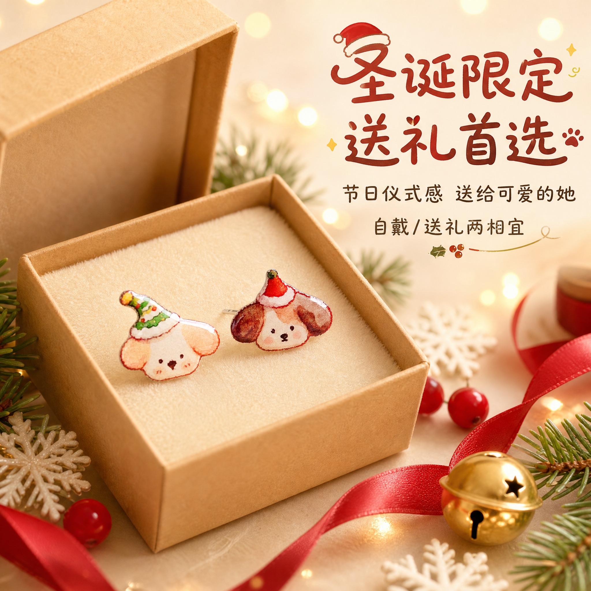 [主图-5] 场景氛围与礼赠价值图，展示耳钉的节日氛围感和送礼… - 图片创意预览