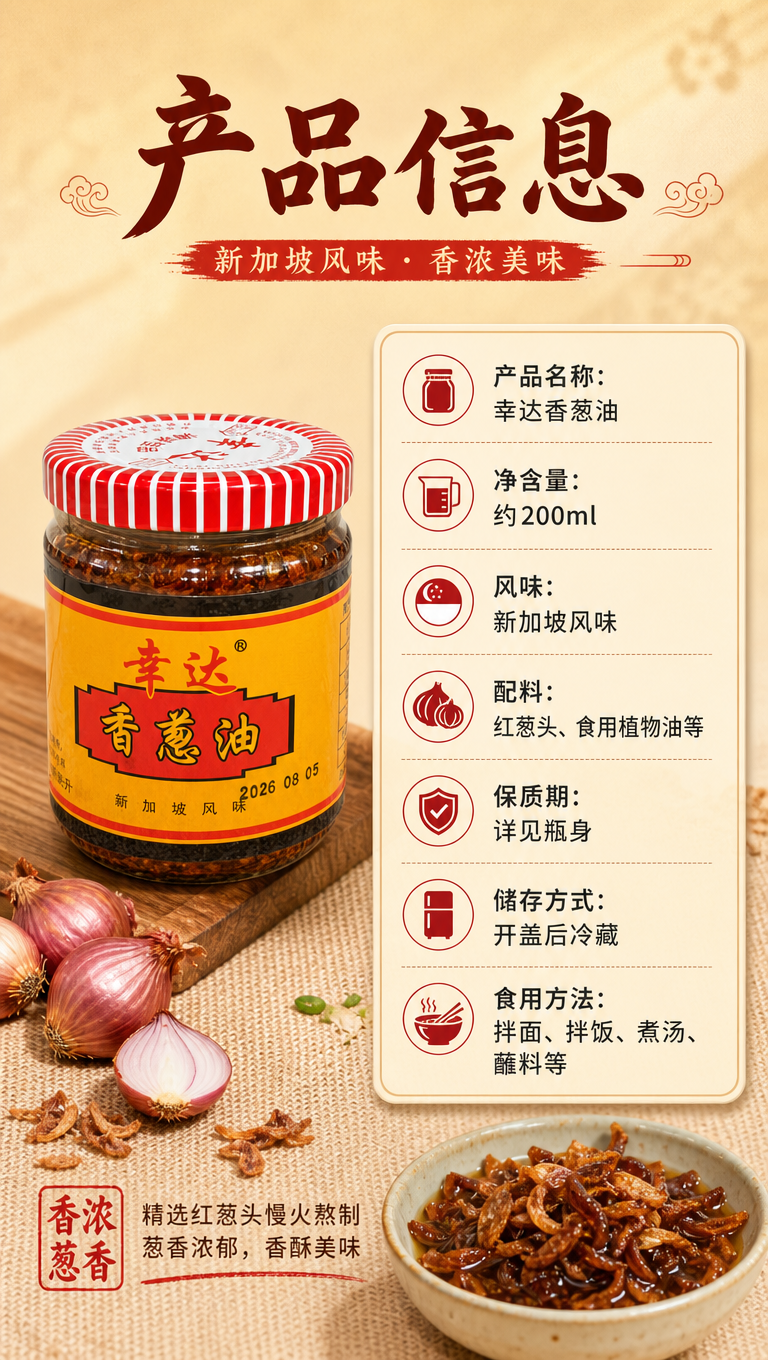 [商品] 使用【图1】幸达香葱油玻璃瓶装；保留瓶身结构、标签文… - 图片创意预览