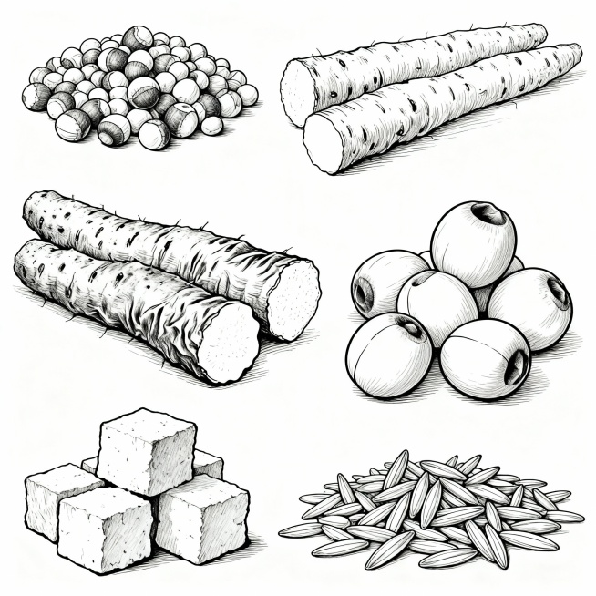 芡实，山药，莲子，茯苓，薏仁 插画线稿预览效果