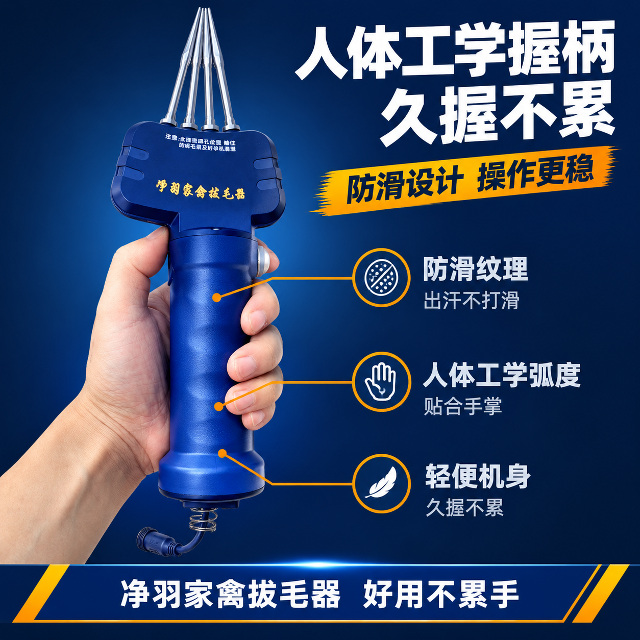[主图-2] 人体工学握柄展示，主题：防滑握柄 久握不累 人体… - 图片创意预览