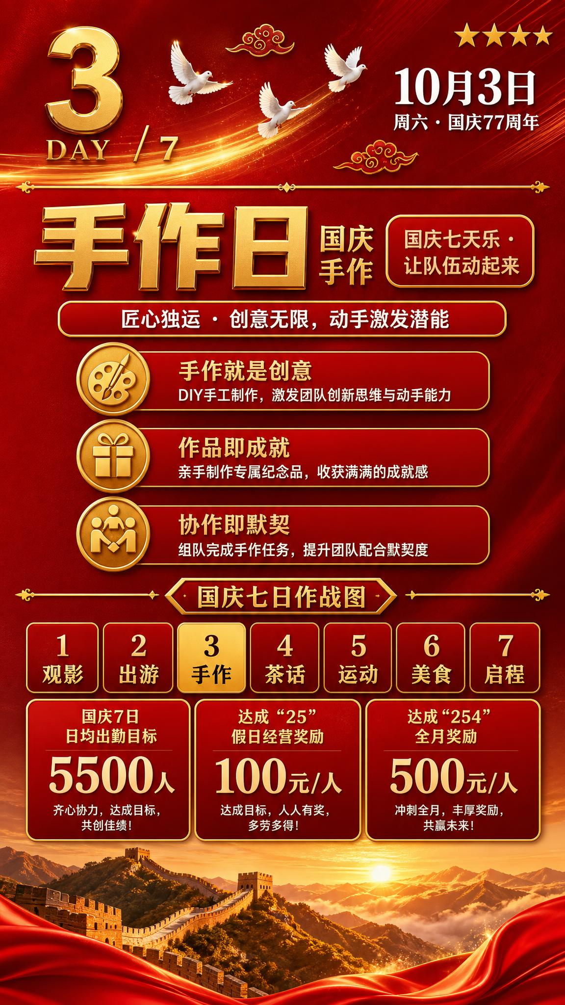 国庆主题竖版海报，红金大气风格，9:16竖版。顶部深红色渐变背… - 图片创意预览