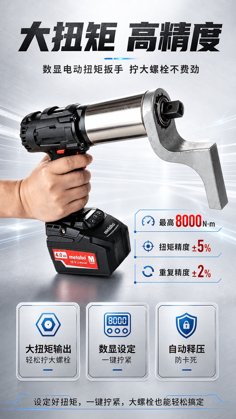 [商品] 使用【图1】电动扭矩扳手；保留黑色机身、银色金属扭矩… - 图片创意预览