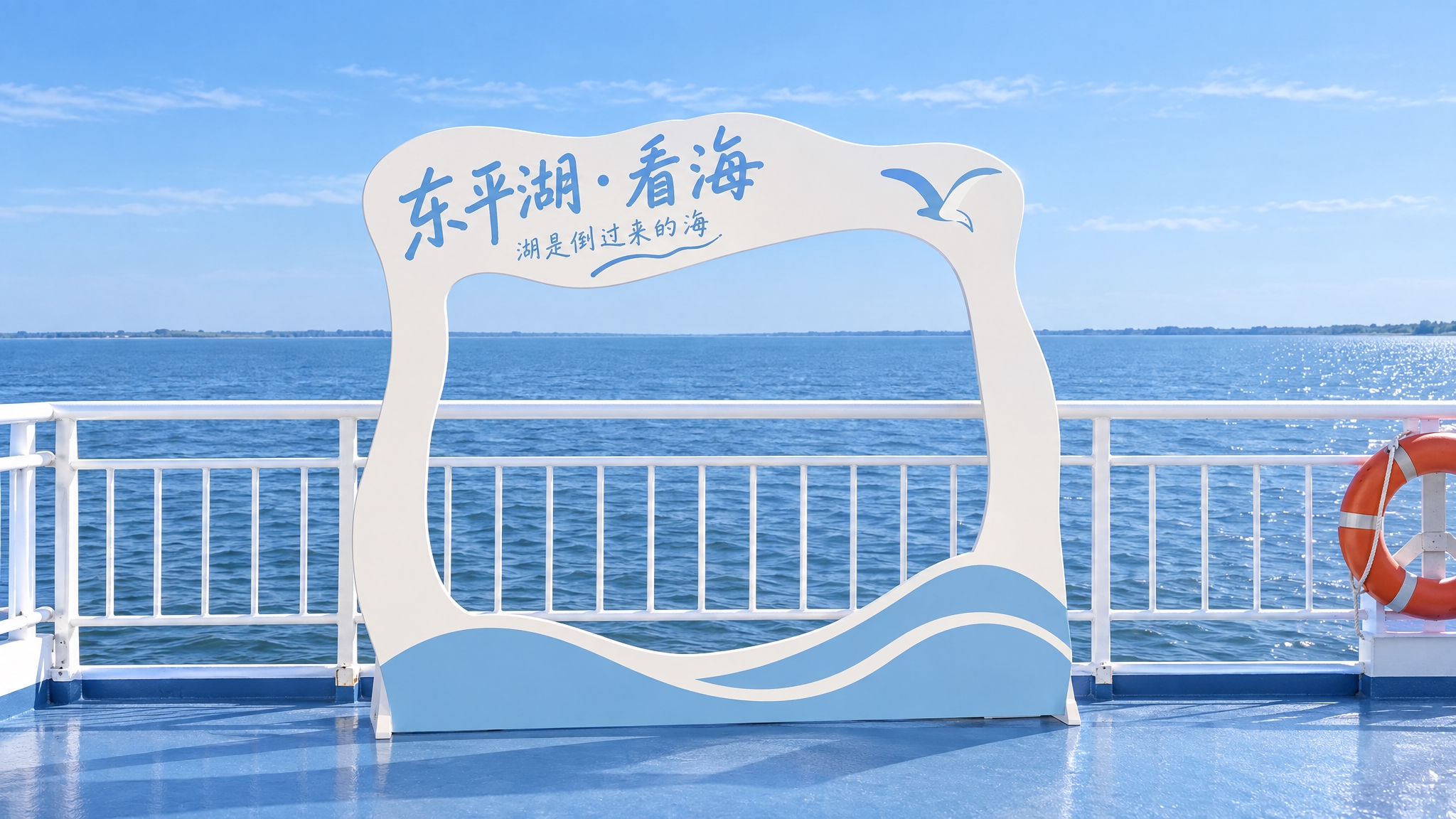 参考图中打卡牌设计风格，生成第一个东平湖看海主题镂空打卡牌：延… - 图片创意预览