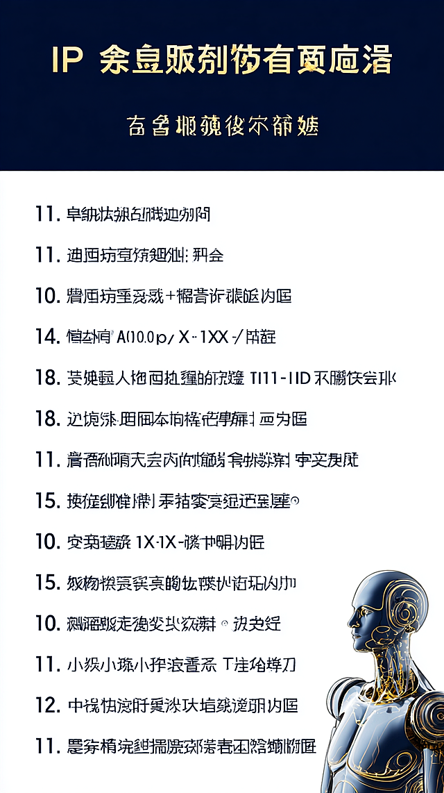 Design a promotional poster with the title "IP创作+现代服务凸显10大优势", and list the following 10 advantages clearly: 1. 数字人IP接单创作, 2. 数字人口播接单创作, 3. 实时数字人直播接单创作, 4. IP短剧接单创作, 5. 交付成果T+1建行划款入卡/户, 6. 一年期X24h范式算力费, 7. 参加AI+IP大赛奖项, 8. 参加AI+作品评选奖项, 9. 一人公司成为超级公司并购上市溢价, 10. 一人公司成为数据主权铆定全球流通. The poster has a professional and modern business style, with a clear hierarchical layout, using blue and gold as the main colors to highlight a high-end and trustworthy feeling.