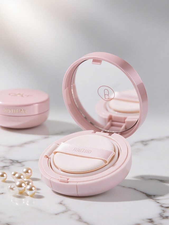 粉色气垫，甜美清新，柔和简约，轻拟物风设计，珍珠点缀，尽显优雅。