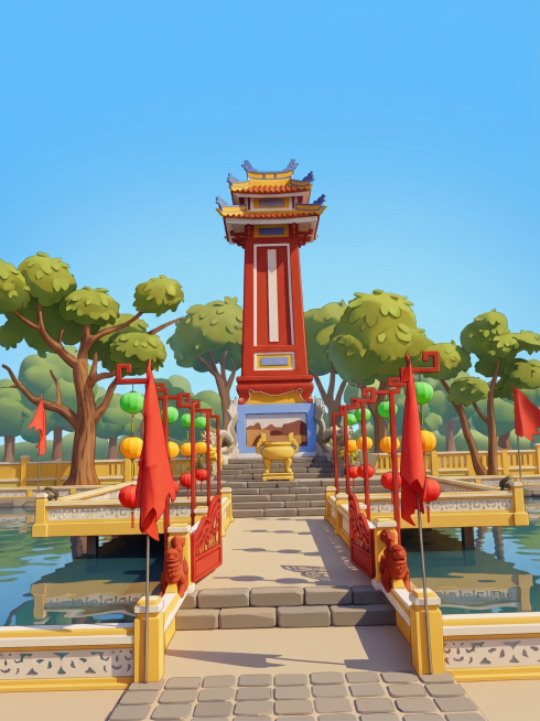 将这张纪念塔景观照片转换为3D插画风格，保留原有建筑结构、色彩搭配和整体构图，呈现精致立体的3D插画效果预览效果