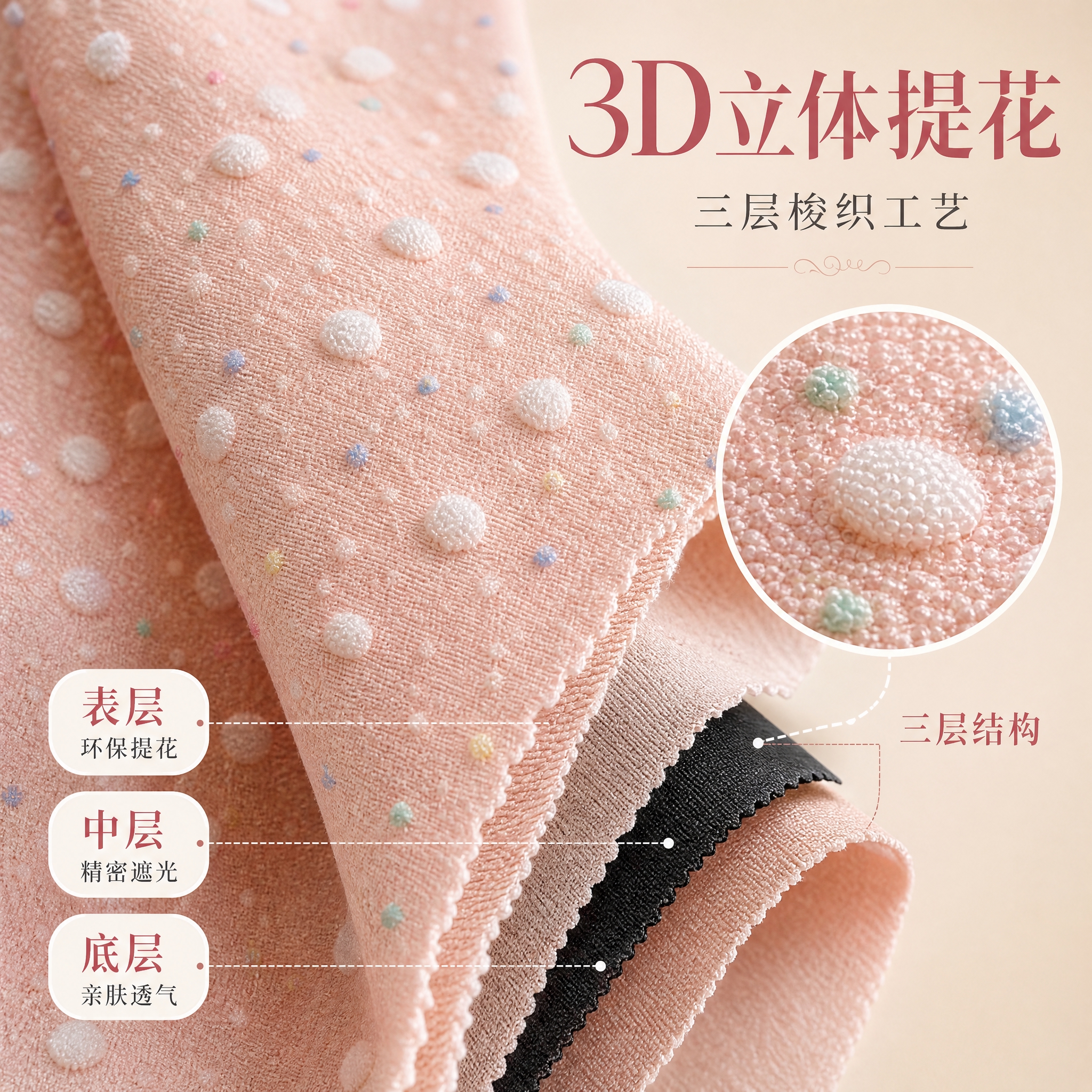 [主图-3] 三层梭织+3D立体提花面料微距品质展示，突出面料… - 图片创意预览