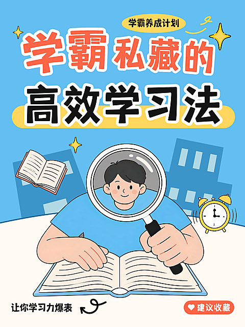 高效学习法知识科普卡通风小红书封面