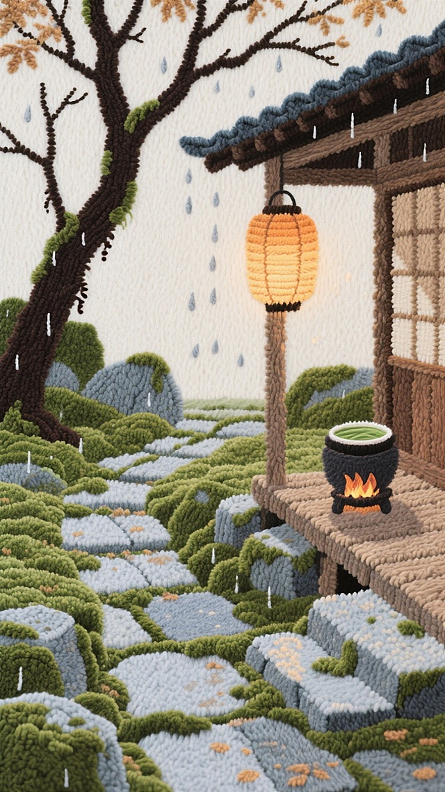 秋风秋日秋静时，小路石阶，木屋炉火，唯不见伊人归来。