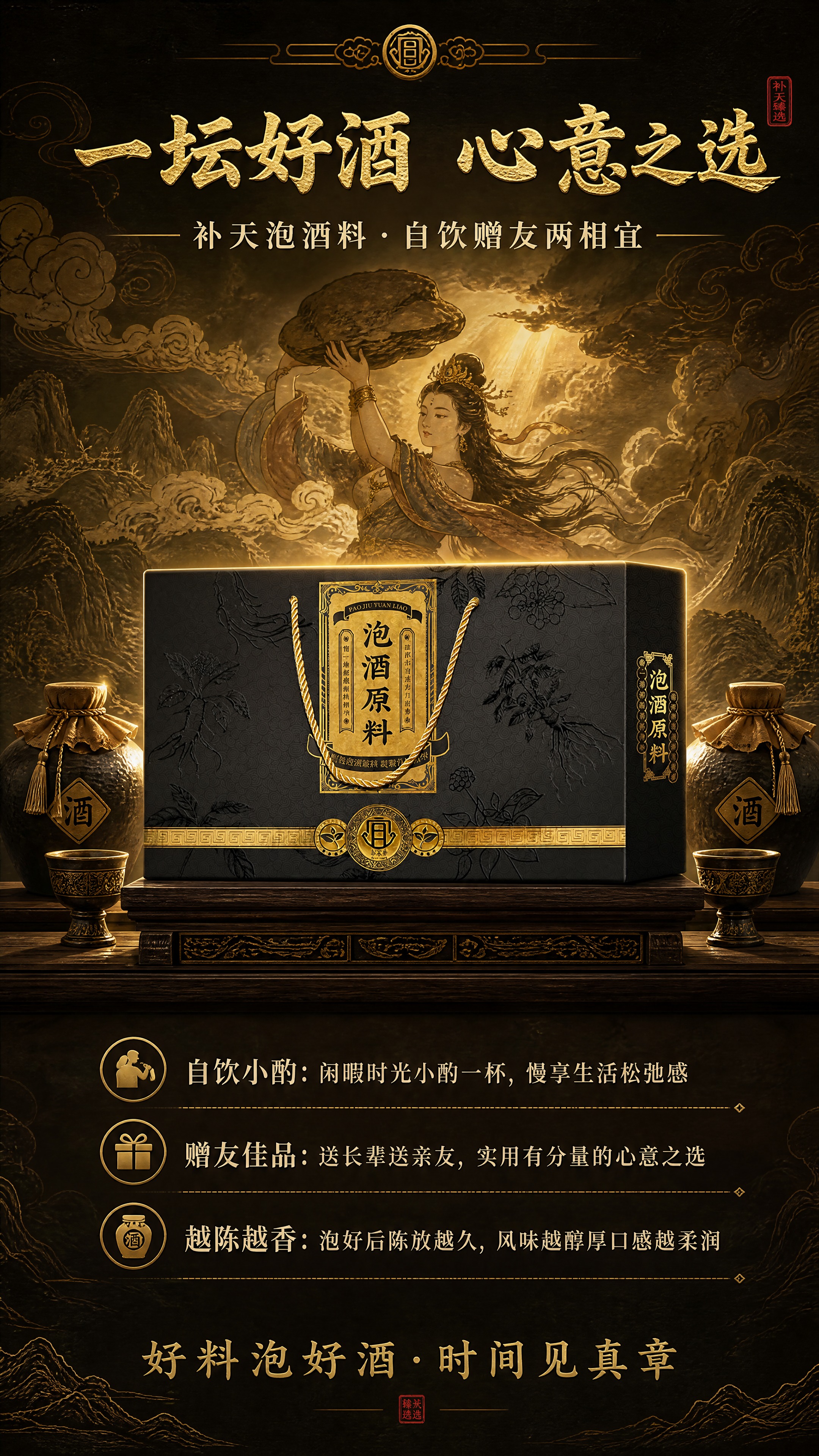 [商品] 使用【图2】黑色烫金泡酒原料礼盒；礼盒居中放置，保留… - 图片创意预览