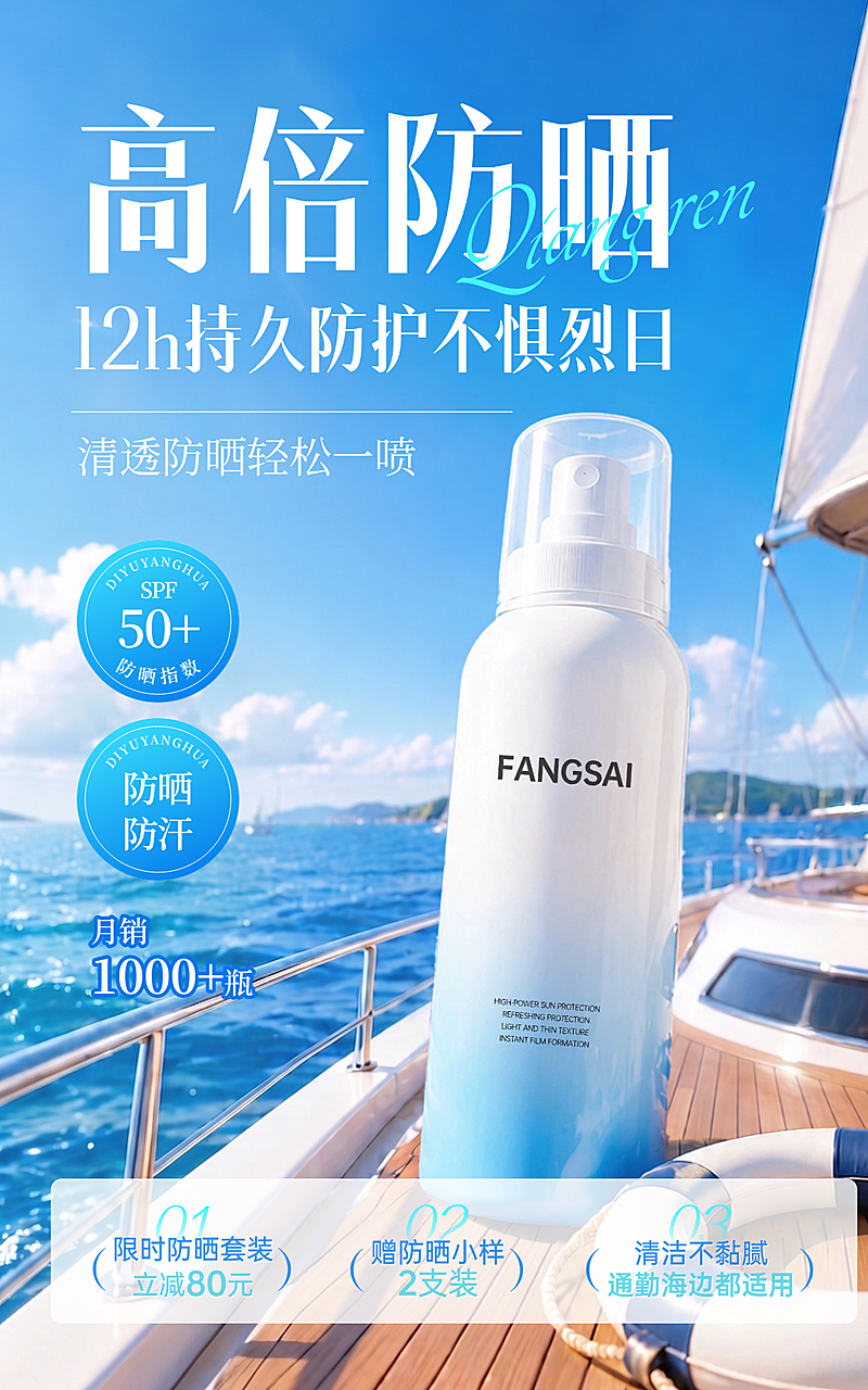 夏日美容美妆防晒产品电商海报