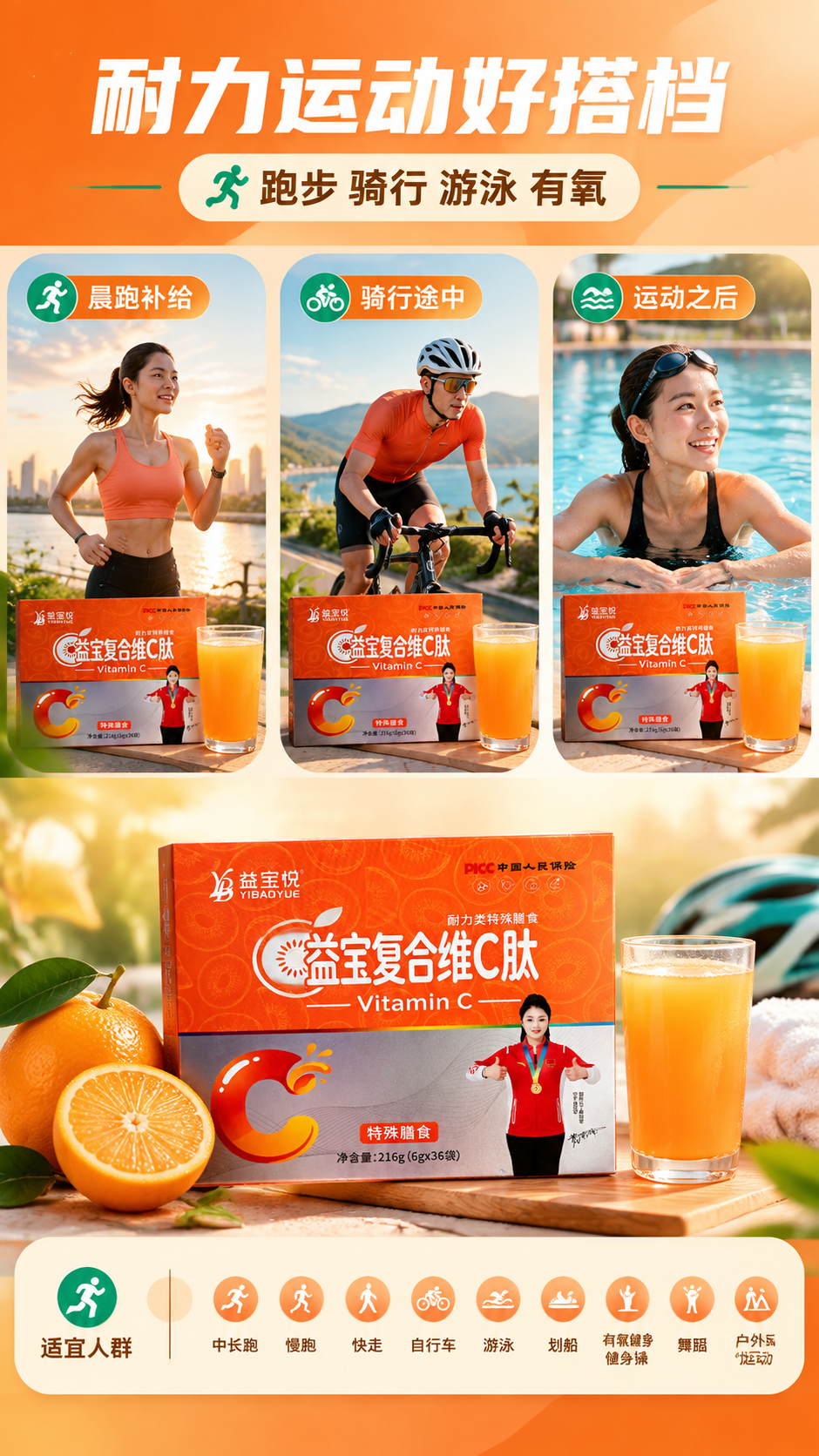 [商品] 使用【图1】益宝复合维C肽正面包装盒：保留盒型、橙红… - 图片创意预览