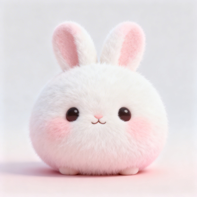 设计一个兔子宝宝主题的图标icon，软萌卡通风格，毛茸茸质感，浅粉白色搭配，圆滚滚造型，整体软萌可爱适合做图标预览效果