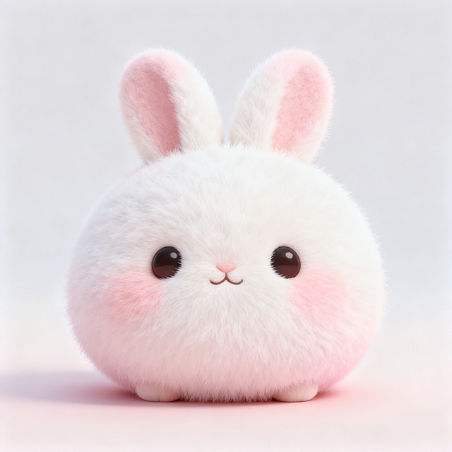 设计一个兔子宝宝主题的图标icon，软萌卡通风格，毛茸茸质感，浅粉白色搭配，圆滚滚造型，整体软萌可爱适合做图标