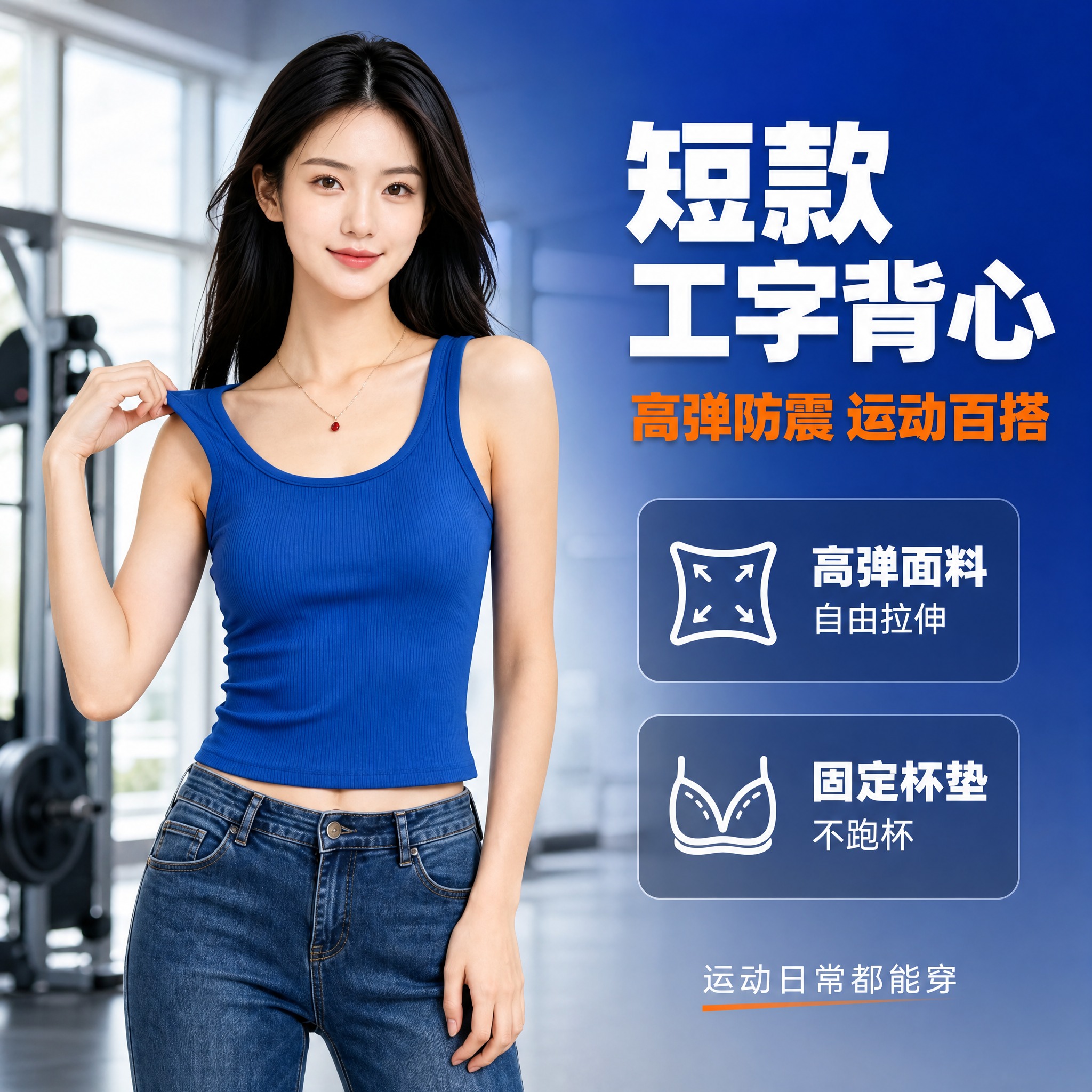 [主图-1] 短款工字背心 核心卖点首图，高弹面料防震抗震运动… - 图片创意预览