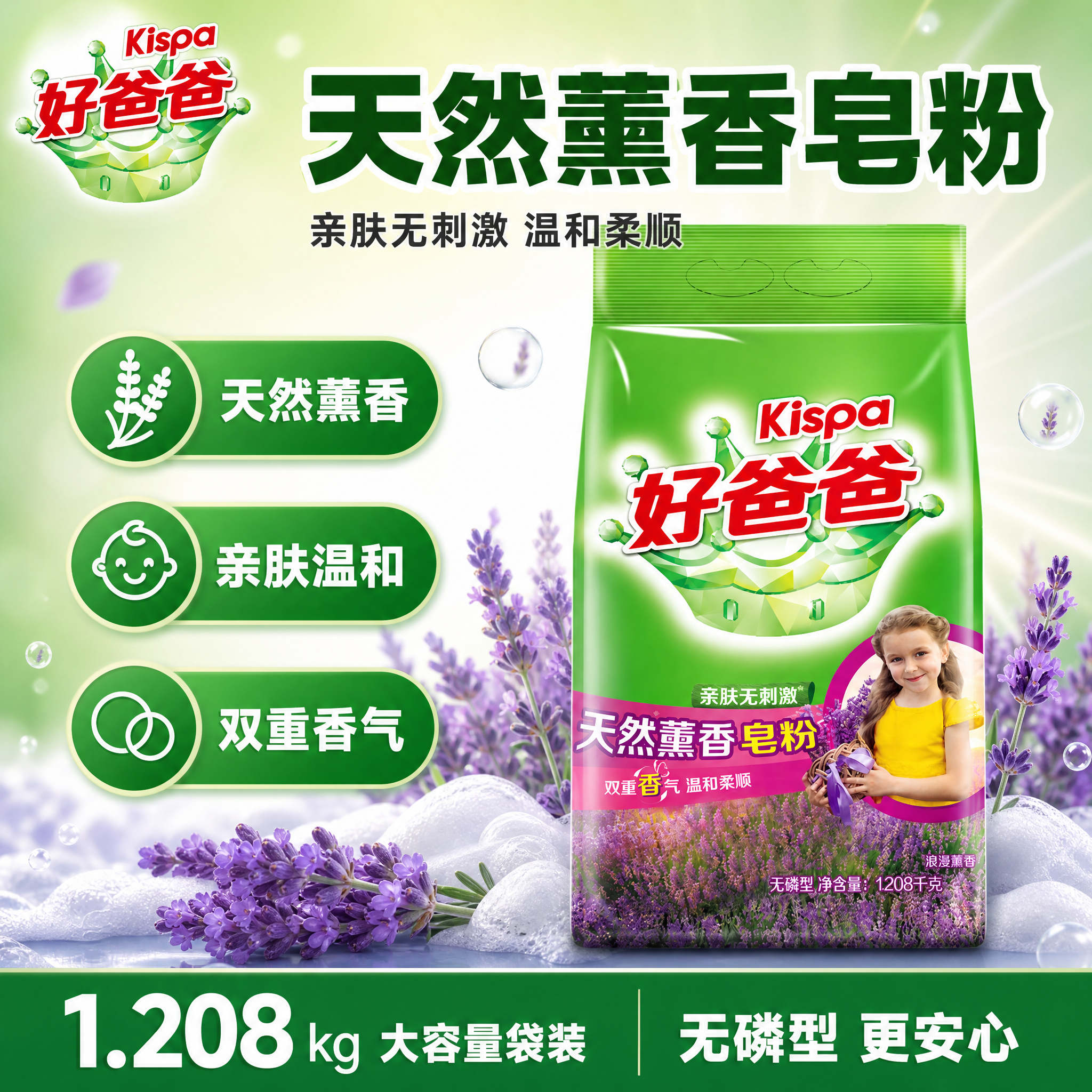 [单张主图] 好爸爸天然薰香皂粉 1.208kg袋装 爆款促销… - 图片创意预览