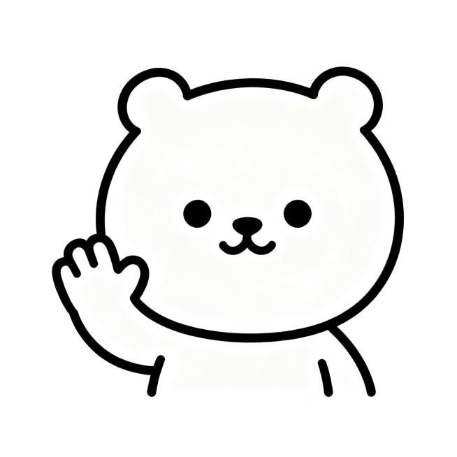 纯黑线表情包线稿，简约卡通圆形软萌小熊头像，挥手打招呼动作，干净线条，无填充颜色，PNG透明背景，没有底色，统一风格，尺寸240*240像素，适合手绘上色预览效果