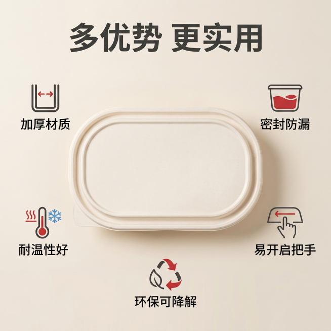 [主图 2] 玉面淀粉烤鸭盒核心卖点展示图。[氛围风格] 简约干净，实用展示风。[画质] 商业摄影质感，光线柔和通透，产品清晰真实，画面干净高级。[元素] 烤鸭盒放置在浅米色简约背景中央，周围环绕展示预览效果