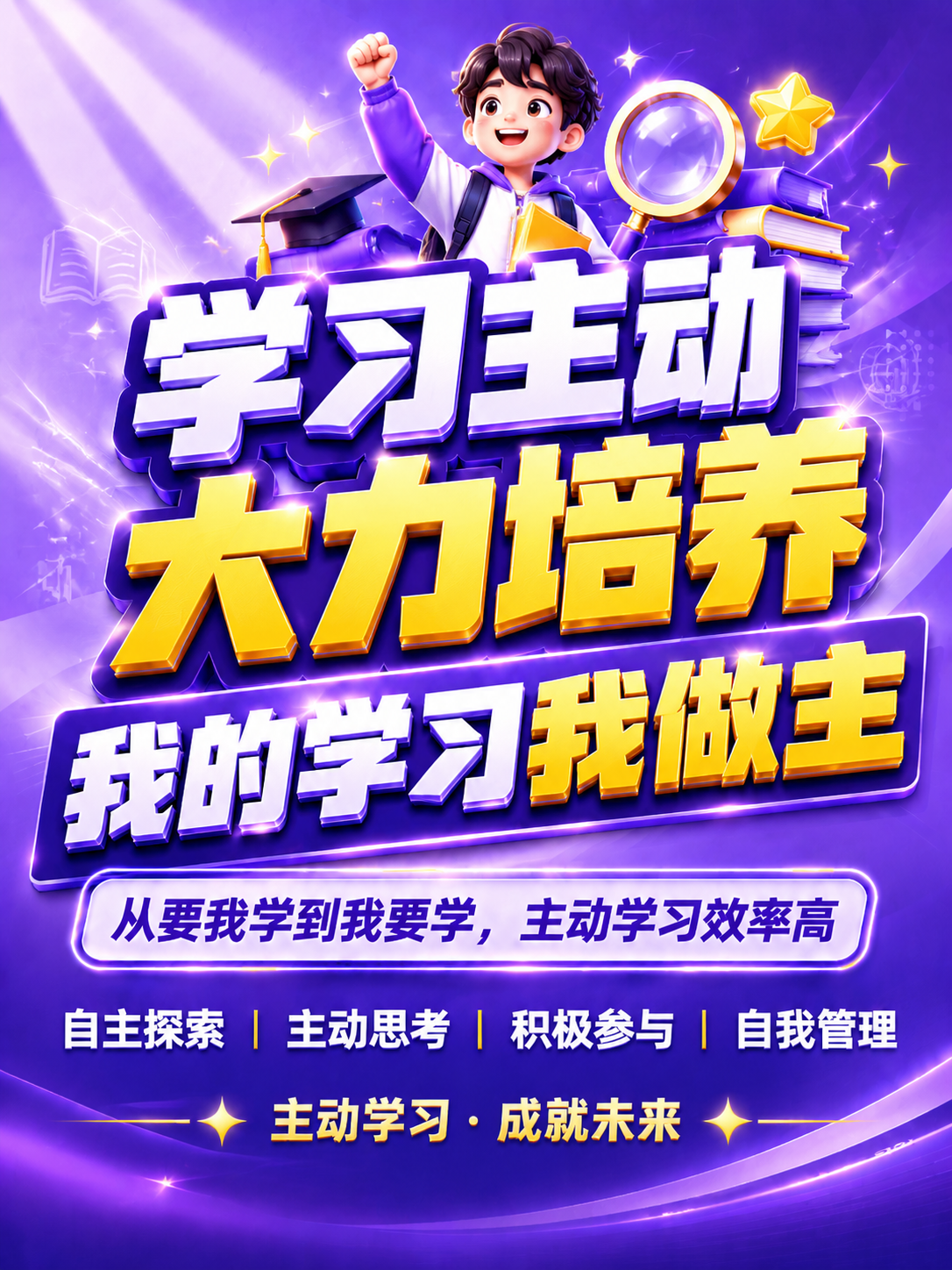 厚重3D立体字风格开学季竖版海报，紫金渐变配色，严格参考示例图… - 图片创意预览