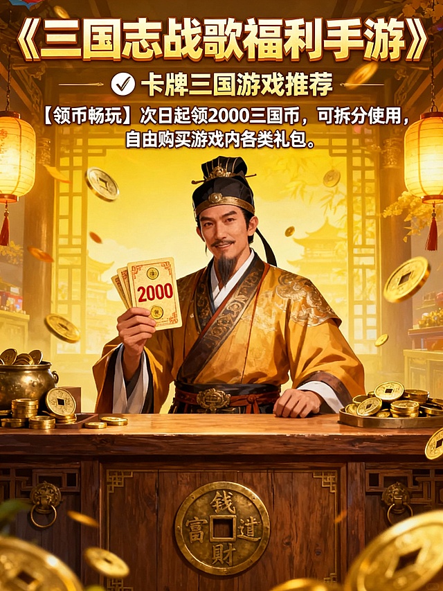 生成一款回合卡牌三国手游风格的宣传图片10张，“《三国志战歌0.05折 、三国志战歌折扣手游、三国志战歌福利手游》” 为主标题 “✅ 热门卡牌回合游戏推荐、✅竖屏三国游戏推荐、✅ 卡牌三国游戏推荐、”为副标题，主标题每张不同，副标题平均分配。福利介绍为：”【领币畅玩】次日起领2000三国币，可拆分使用，自由购买游戏内各类礼包【神将必得】征战与爬塔，必得神魔核心卡牌，轻松组建强力阵容【返利升级】全新线下返利活动上线，奖励内容超级加倍【时空献礼】签到即领时空武将箱，轻松召唤时空武将【开局千抽】 开局即享千连抽，海量机会助你快速集结理想阵”每张福利介绍不同