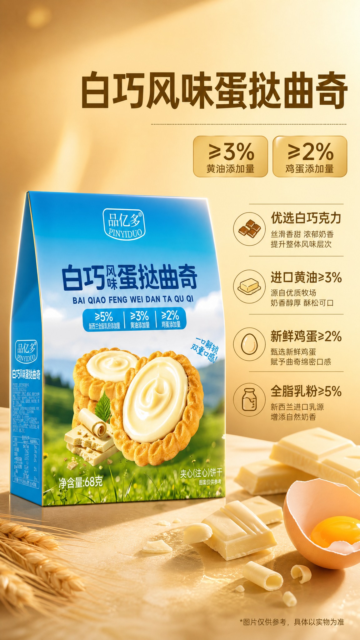 [商品] 使用【图1】品亿多白巧风味蛋挞曲奇蓝色包装盒，保留包… - 图片创意预览