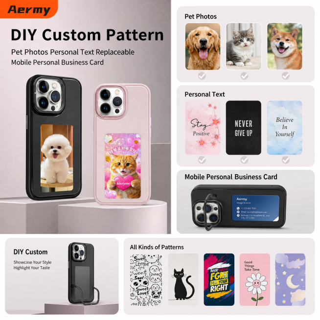 [主图-4] DIY个性化展示图。
[氛围风格] 简约时尚，突出个性化创意，和整体风格统一
[画质] 商业摄影质感，超高清清晰，画面干净高级
[元素] 保持手机壳产品外观结构材质与原图一致。展示两款不预览效果