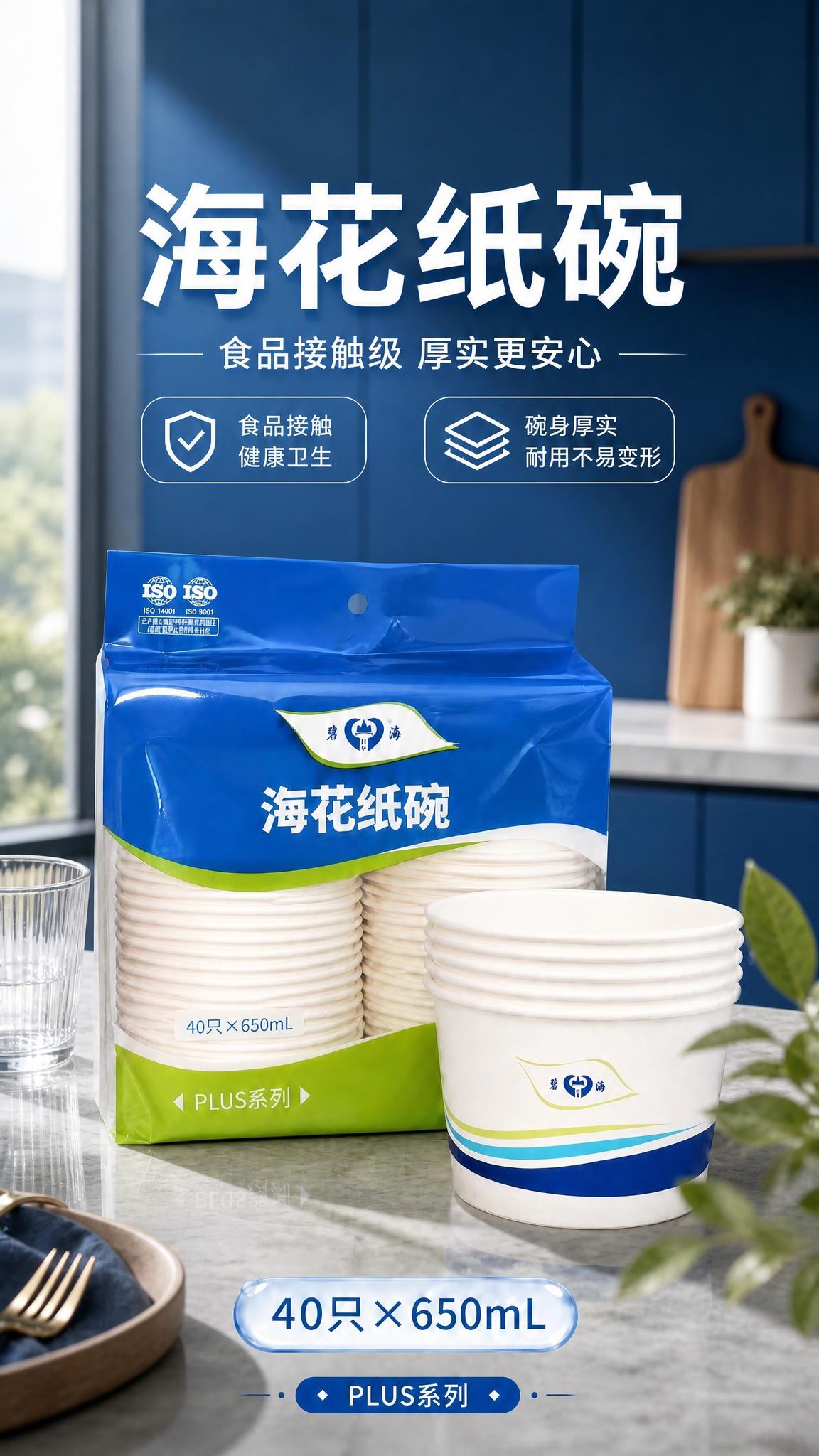重新设计这张海花纸碗海报的风格，保持蓝色调不变、所有文案内容不… - 图片创意预览