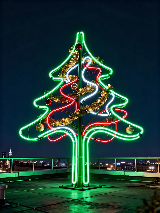 霓虹灯管弯成的圣诞树