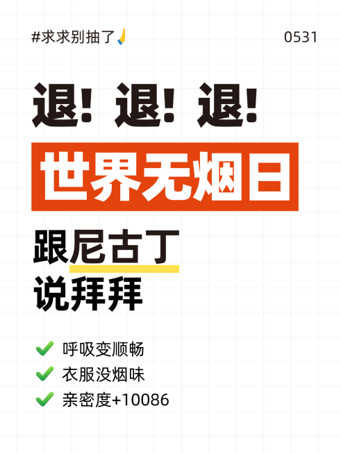 世界无烟日禁烟主题宣传简洁大字小红书封面预览效果
