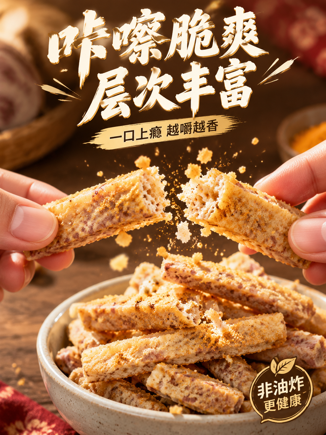 [主图-3] 口感卖点 咔嚓脆爽 层次丰富 酥脆感动态展示 [… - 图片创意预览
