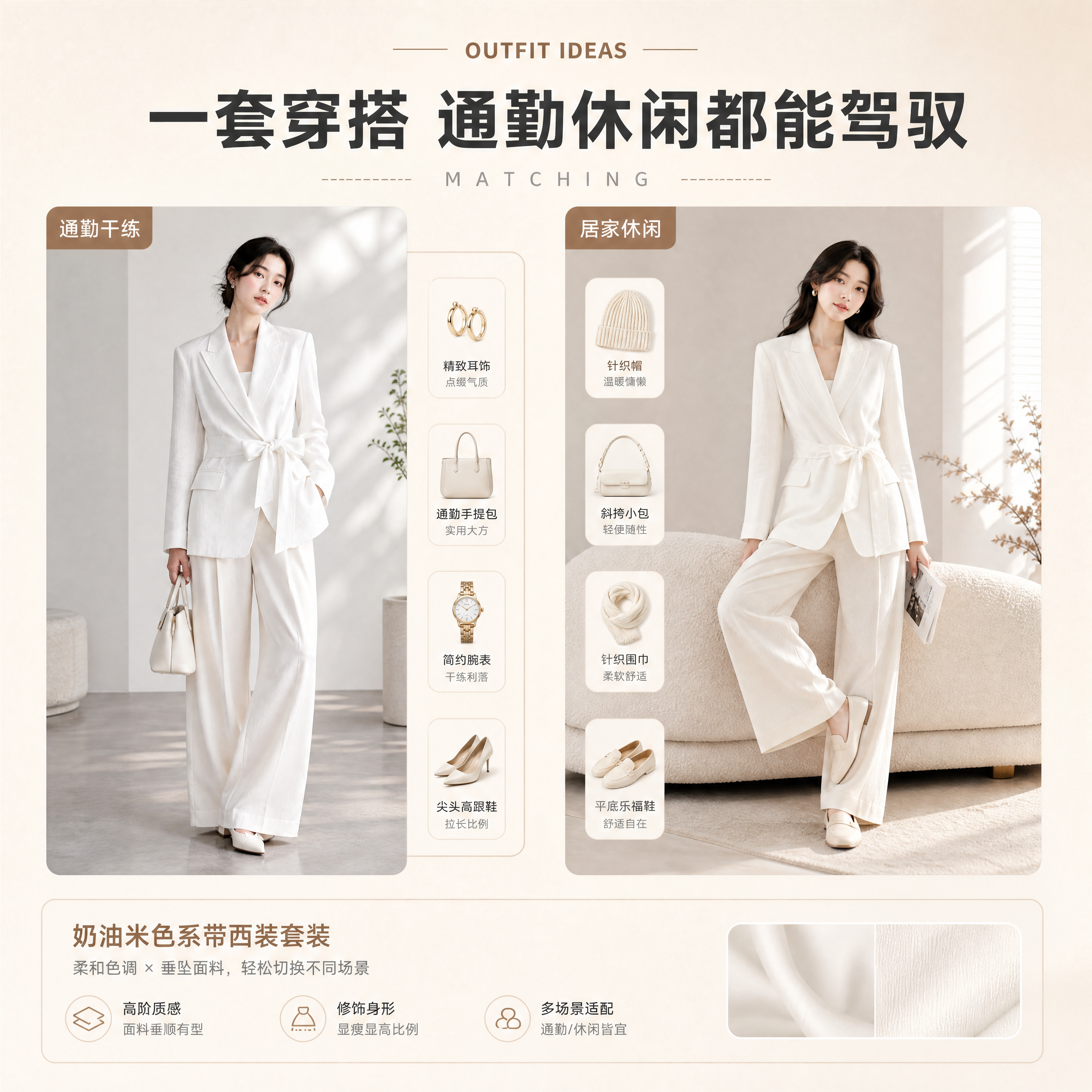 [商品] 使用【图1】【图5】奶油米色系带西装上衣与配套长裤，… - 图片创意预览
