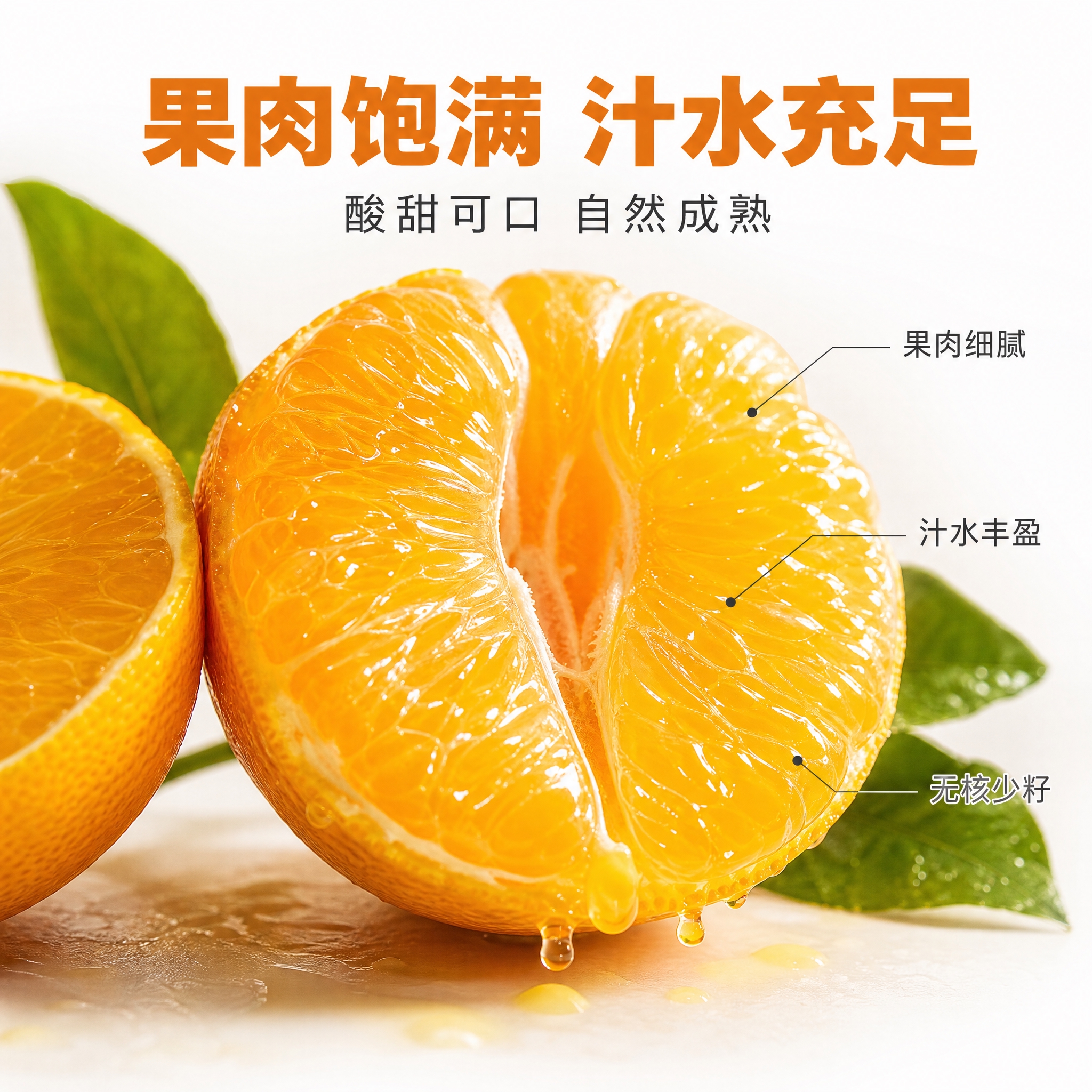 [主图-3] 城固蜜桔果肉细节特写图，突出酸甜多汁果肉饱满汁水… - 图片创意预览