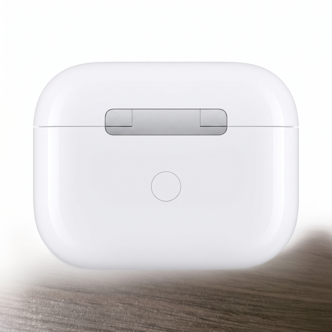 Imagem de fundo branco puro do fone bluetooth, exibe o case fechado do fone de ouvido branco. Manten预览效果