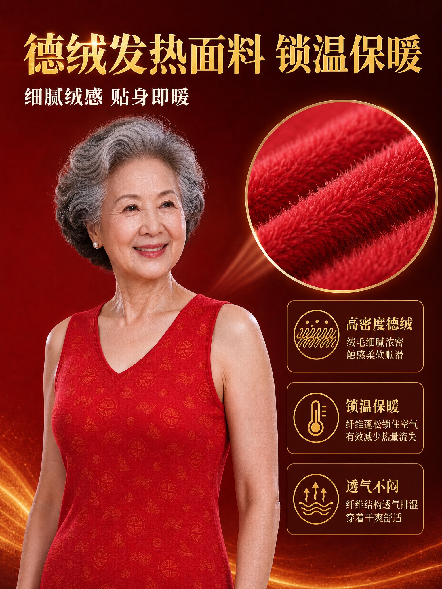 [主图-2] 面料功能展示图，主题为德绒发热面料保暖性能展示，… - 图片创意预览