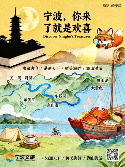 在海报右上角添加宋体小四字号的“808 翟梓泽”预览效果