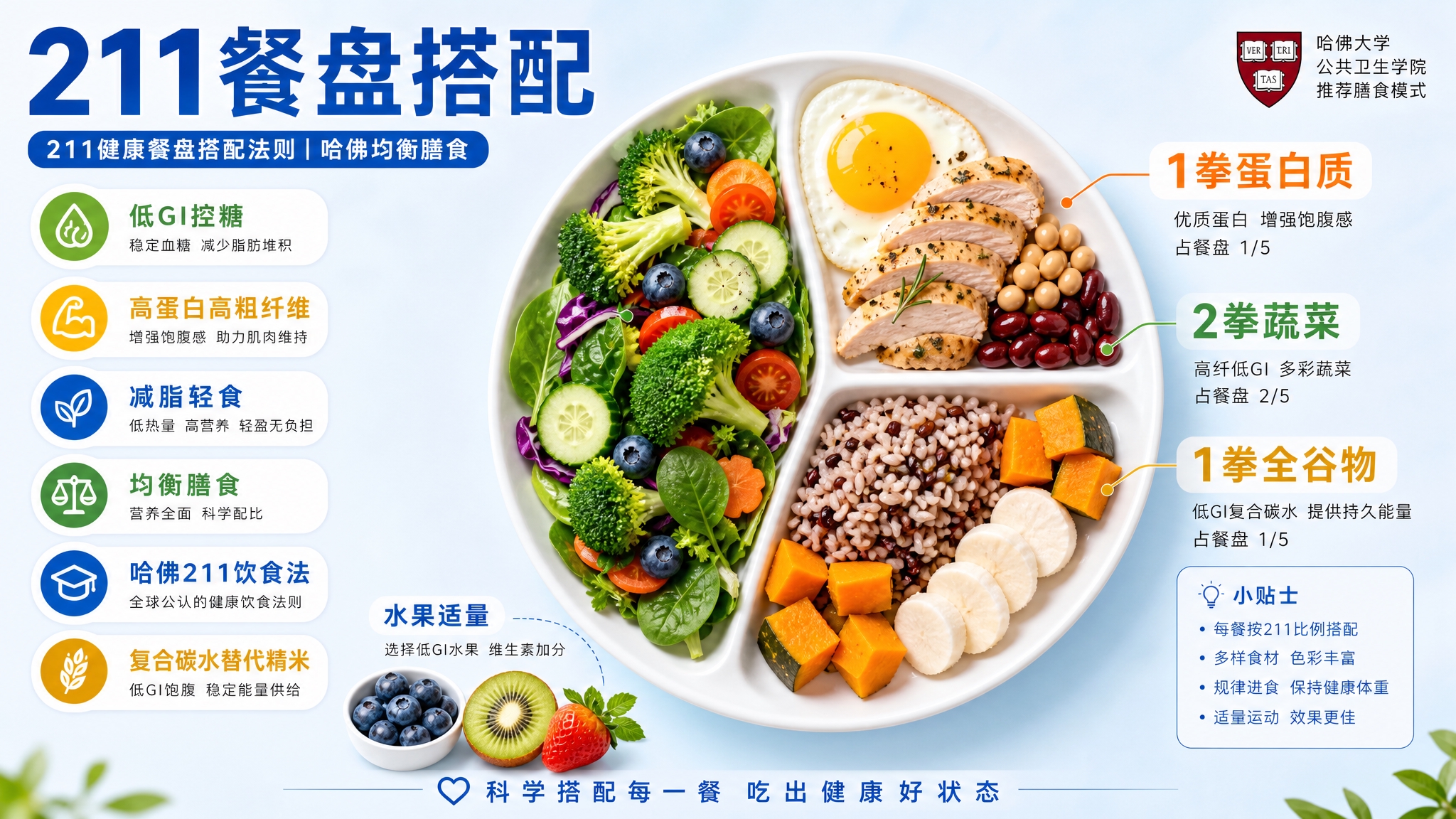 复刻参考图的版式骨架与整体氛围，生成一张211餐盘搭配健康饮食… - 图片创意预览