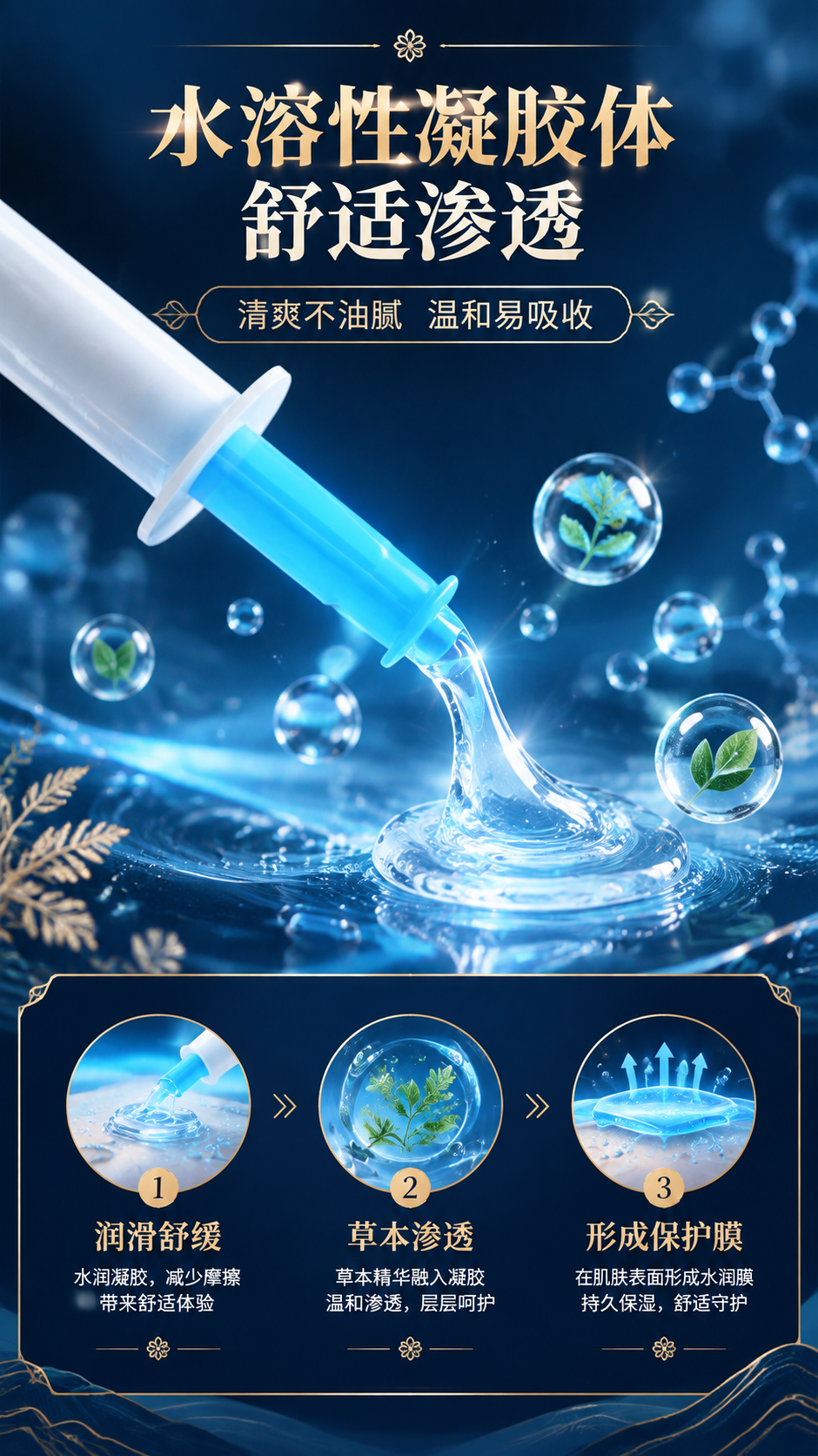 [商品] 使用【图1】推注器产品；保留蓝白结构与颜色，展示凝胶… - 图片创意预览