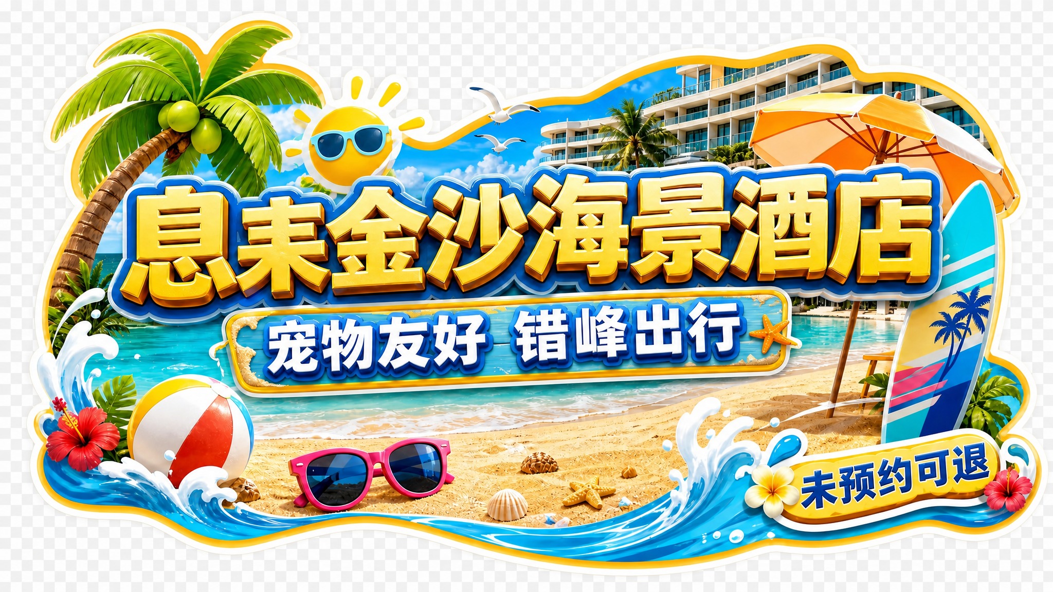 将图片中的黑色背景去除，保留沙滩夏日主题的异型贴片主体内容，背… - 图片创意预览