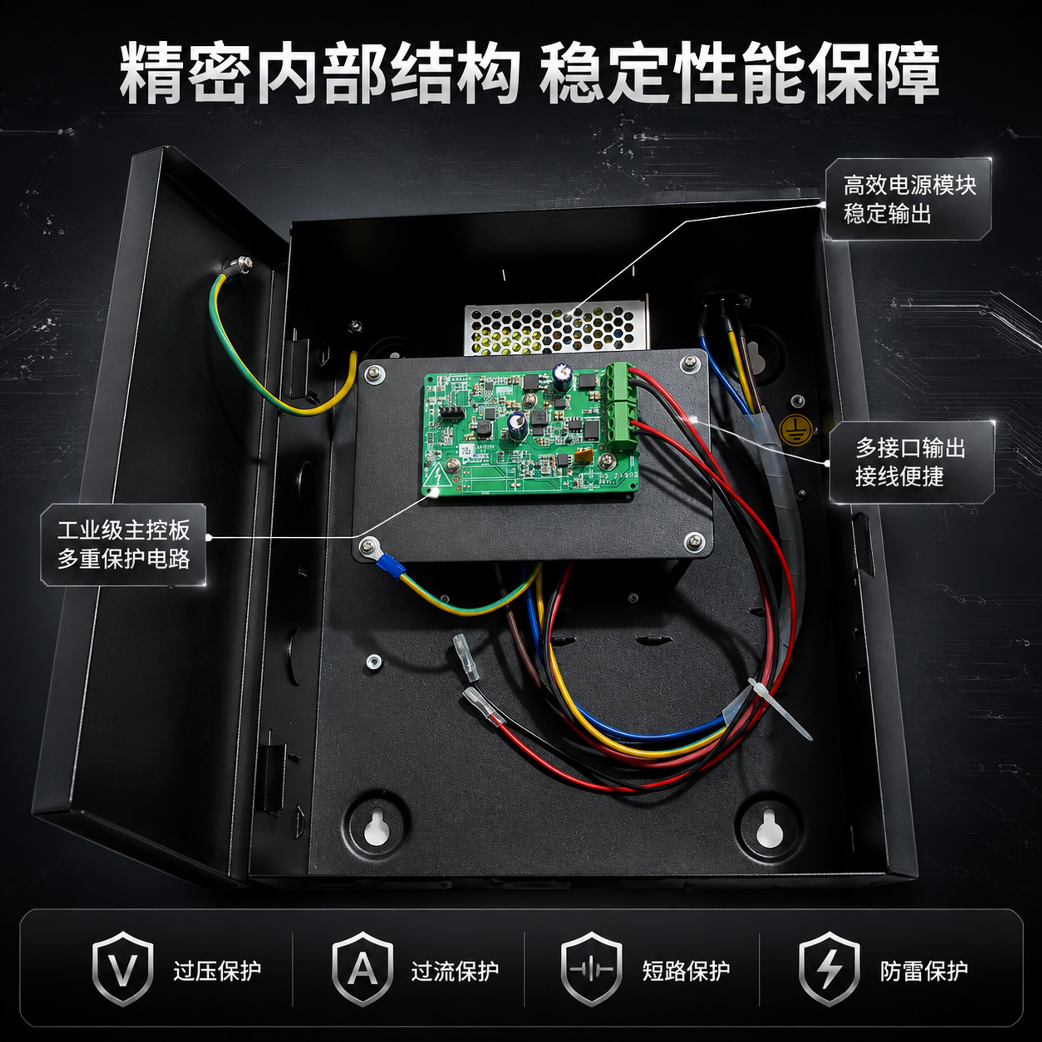 [主图-2] 门禁电源内部结构与核心卖点展示图 [氛围风格]… - 图片创意预览