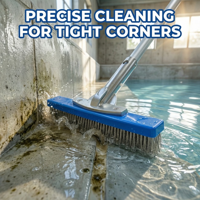 Professional 10-inch precision cleaning detail brush in actual use inside concrete indoor swimming p预览效果