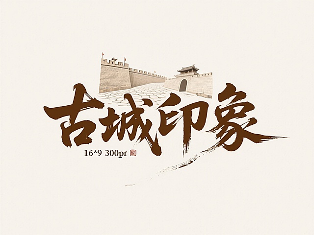 文案“古城印象”，棕色字体，浅色背景，