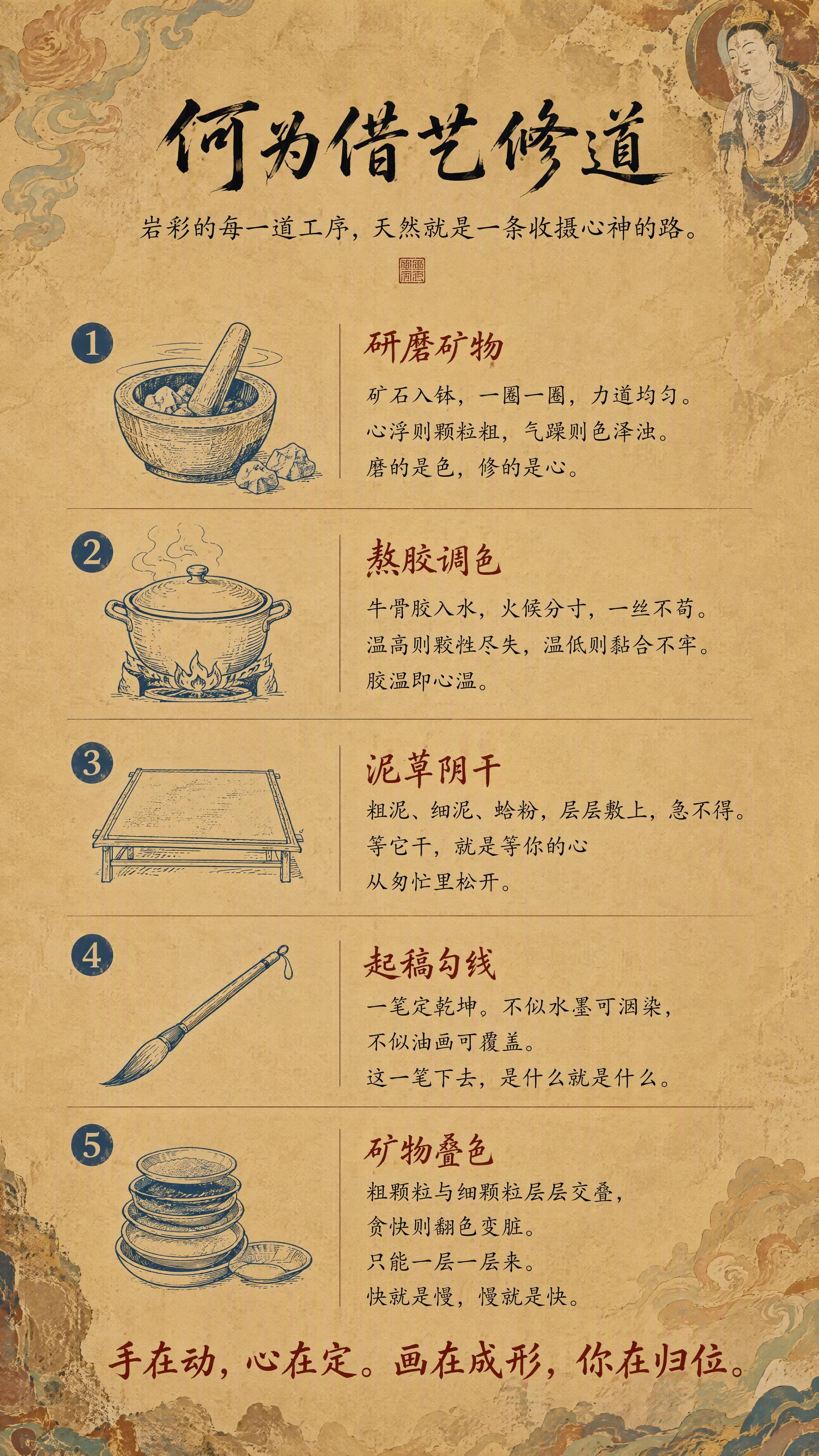 禅意东方美学详情页第三张，主题「何为借艺修道·五道工序」。背景… - 图片创意预览
