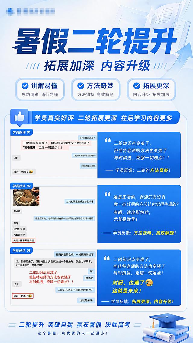 修图，确保图片中所有文字字体大小保持清晰，所有聊天记录和文案的文字都要清晰可读，不改变海报原有布局、内容和蓝色调风格