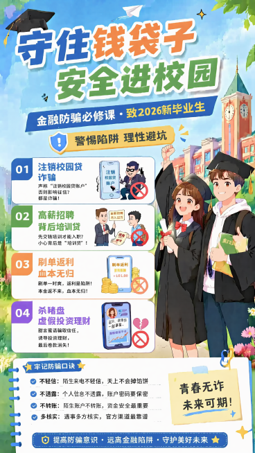 核对并修正图片中的所有文字错误，修正错别字"杀犭单盘"为正确的"杀猪盘"，保持原有海报内容、校园风格、卡通元素、排版结构和尺寸9:16不变，仅修正文字错误，确保所有文字清晰准确预览效果