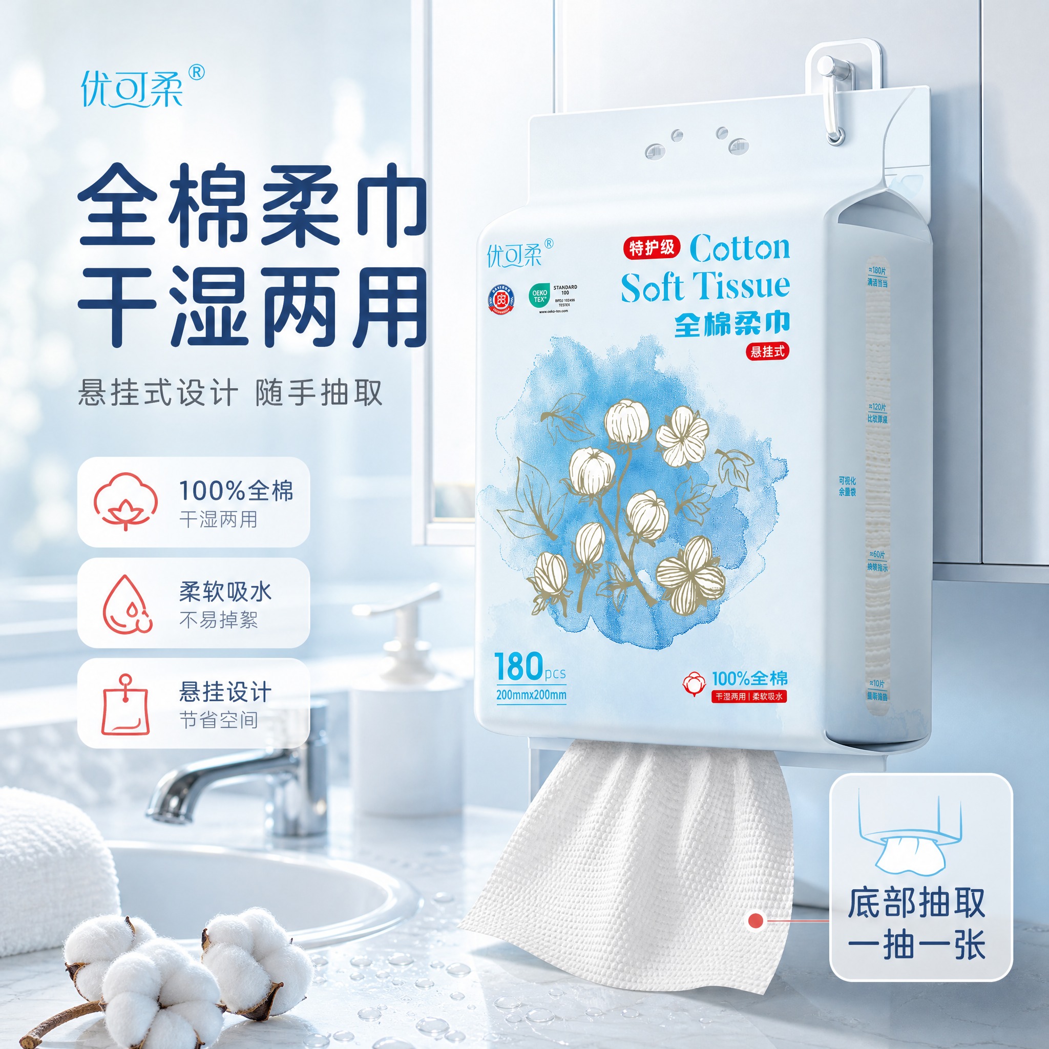[主图-1] 优可柔 悬挂式全棉柔巾 首图，唯一任务：让用户一… - 图片创意预览