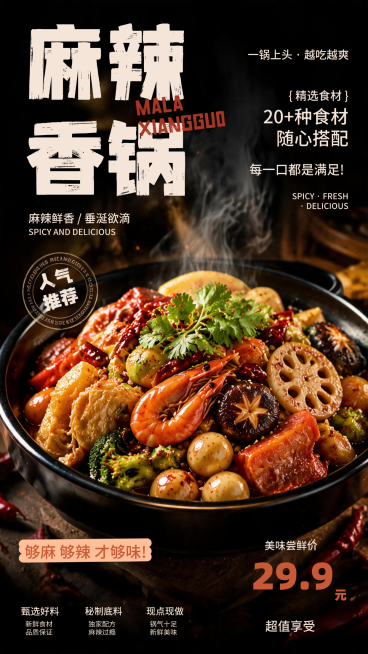 麻辣香锅餐饮美食产品营销竖版海报预览效果
